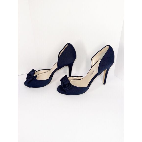 Caparros Navy Blue Heels Bow Peep Toe Pump Dressy Nautical Formal Stiletto 9.5 B - Picture 3 of 16